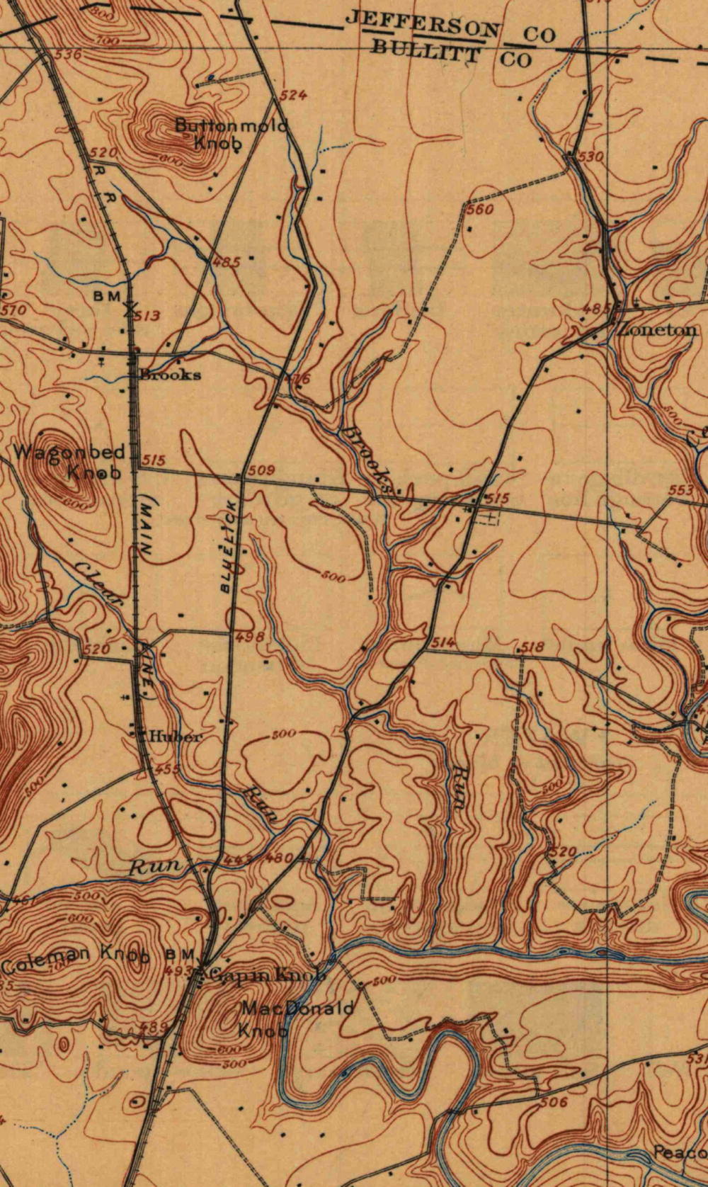 1907 topo map of northern Bullitt County